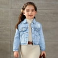 thumbnail image 2 of KAUOD Kids Girls Denim Jackets Ripped Distressed Vintage Casual Jeans Coats Long Sleeve Fall Button Front Jeans Outwear, 2 of 7