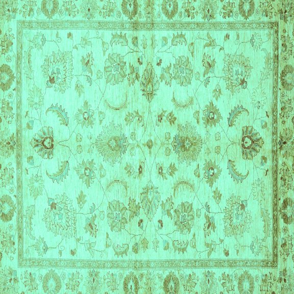 Ahgly Company Indoor Square Oriental Turquoise Blue Traditional Area Rugs, 5' Square