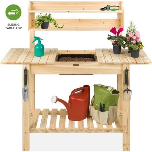 Ideal for outdoor gardening or backyard entertaining No tools required. folds down flat for easy storage CedarCraft Folding Cedar Potting Bench & Event Table Quick & easy to assemble 