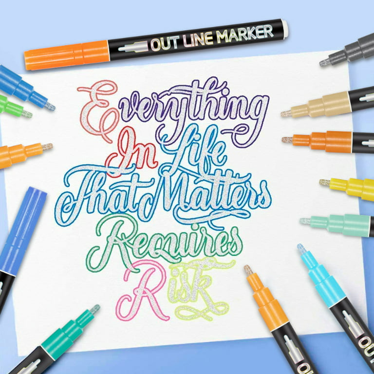Outline Markers Pens, 20Pcs Outline Markers Pens Double Line Outline Pens  Sparkle Markers Colorful Art Pens for Writing Scrapbooking Coloring and