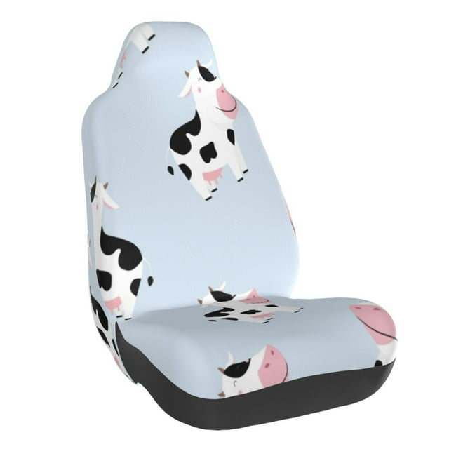 Wukai Cute Farm Cow Full Set Car Seat Covers with Soft Padding Universal Auto Front Seats Protector and Cushion Mat