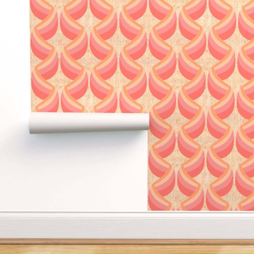 Peel-and-Stick Removable Wallpaper Coral Art Deco Pink Ribbon Gold Look