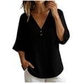 thumbnail image 6 of LEKWK Linen Tops for Women 3/4 Sleeve V Neck Casual Shirts Lightweight Loose Fit Solid Comfy T-Shirt Summer Travel Vacation Outfits, 6 of 7