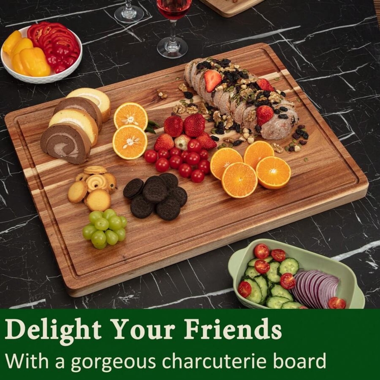 NTGFU Large Acacia Wood Cutting Boards for Kitchen, Extra Large Wooden Cutting Board with Juice Groove, Reversible Butcher Block Cutting Board for Meat and Veggies - 18 X 12 X 1 In