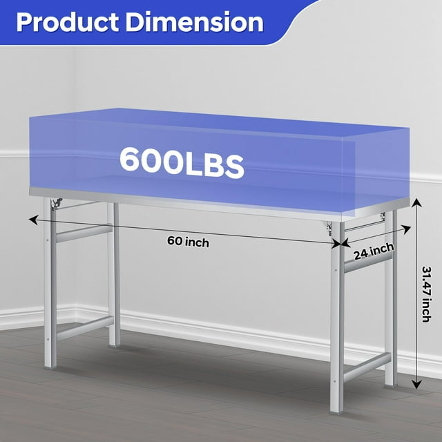 GloryStar Table Pliante en Acier Inoxydable, 520 Lb Table de Travail Commerciale à un Seul Niveau Poste de Travail pour Préparation et Travail, Îlot de Cuisine en Acier Inoxydable NSF pour Maison Cuisine Restaurant Garage Entrepôt