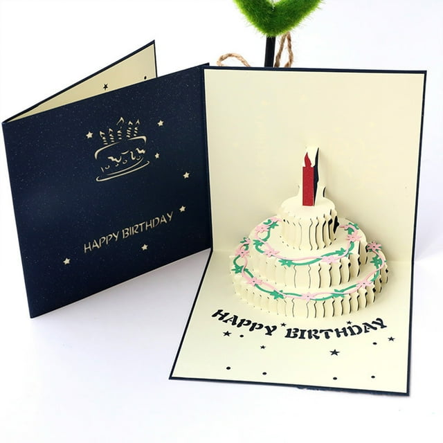 Vacemry Birthday Card ForKids, 3D Poping-Up Cake Design With Photo Printing, Special Greeting Card For Birthday Party Gift, Home Room Decor, Envelope Included