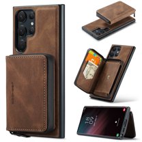Dteck Detachable Zipper Wallet Case for Samsung Galaxy S23 Ultra,Magnetic Leather Card Pocket Bag Removable 2 in 1 Case Shockproof Rubber Kickstand Cover,Brown