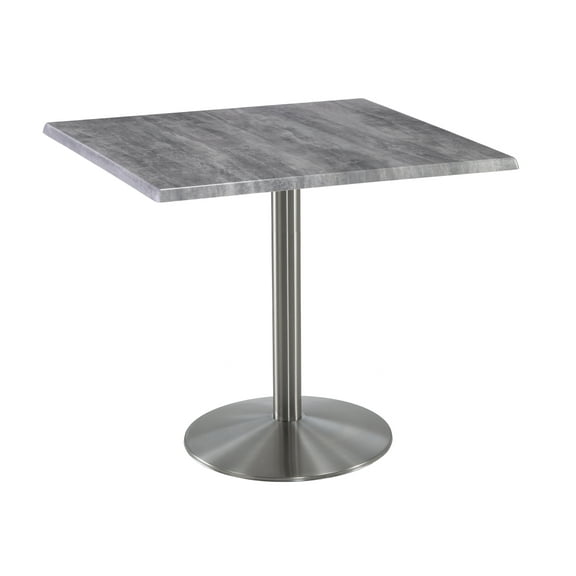 Holland 36" Stainless Round Base Square Table in 36" Greystone Top