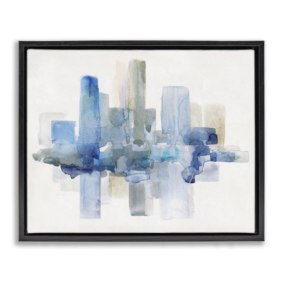 Stupell Industries Transitional Blocked Abstract Cityscape Scene Reflection Watercolor Detail Black Floating Frame Canvas Art, 21 x 17, by Sally Swatland
