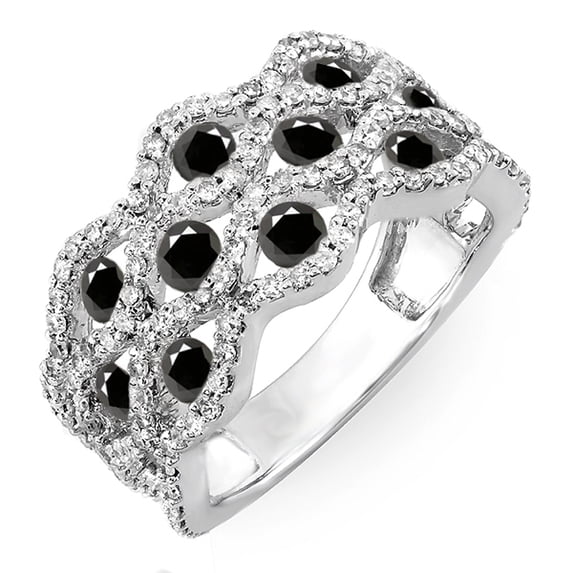 Dazzlingrock Collection 2.00 Carat (ctw) 10k White And Black Diamond Ladies Cocktail Right Hand Ring 2 CT, White Gold, Size 9