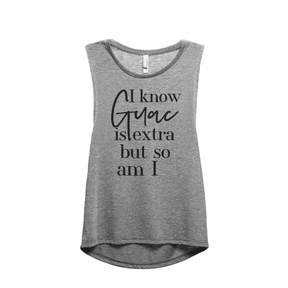 I Know Guac Is Extra But So Am I Women's Fashion Sleeveless Muscle Workout Yoga Tank Top Heather Grey Grey X-Large