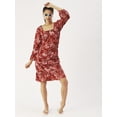 thumbnail image 4 of DressBerry Women’s Printed Viscose Rayon Dress Square Neck Long Balloon Sleeves Above Knee Length Ruffle Border Regular Wear Light Weighted Smocked Summer Dress, 4 of 7