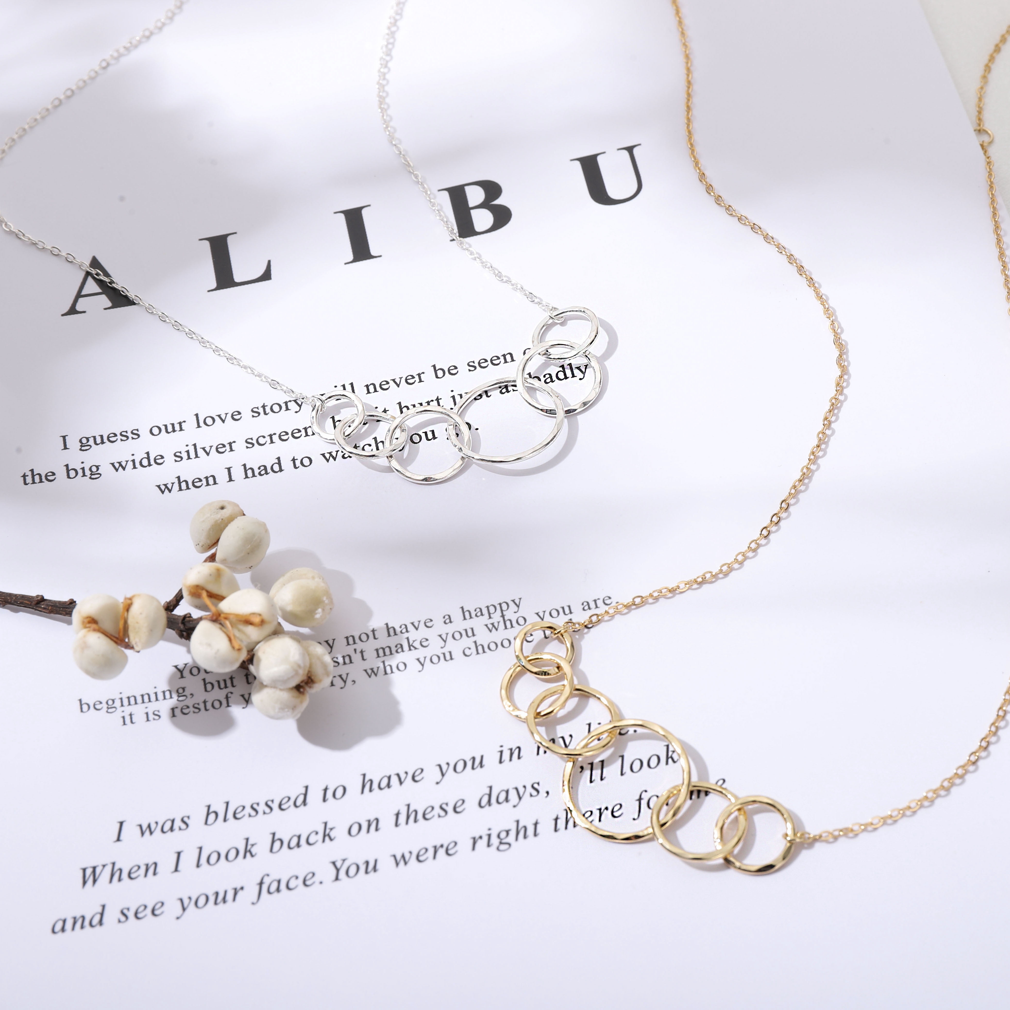 HOPE LOVE SHINE 60th Birthday Gold Necklace – 6 Ring Six Decades Gift for Her