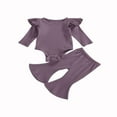 thumbnail image 2 of Baby Girl Solid Color Clothes Sets Cotton Bodysuit Tops Flared Pant Bell Bottom Outfits, 2 of 5