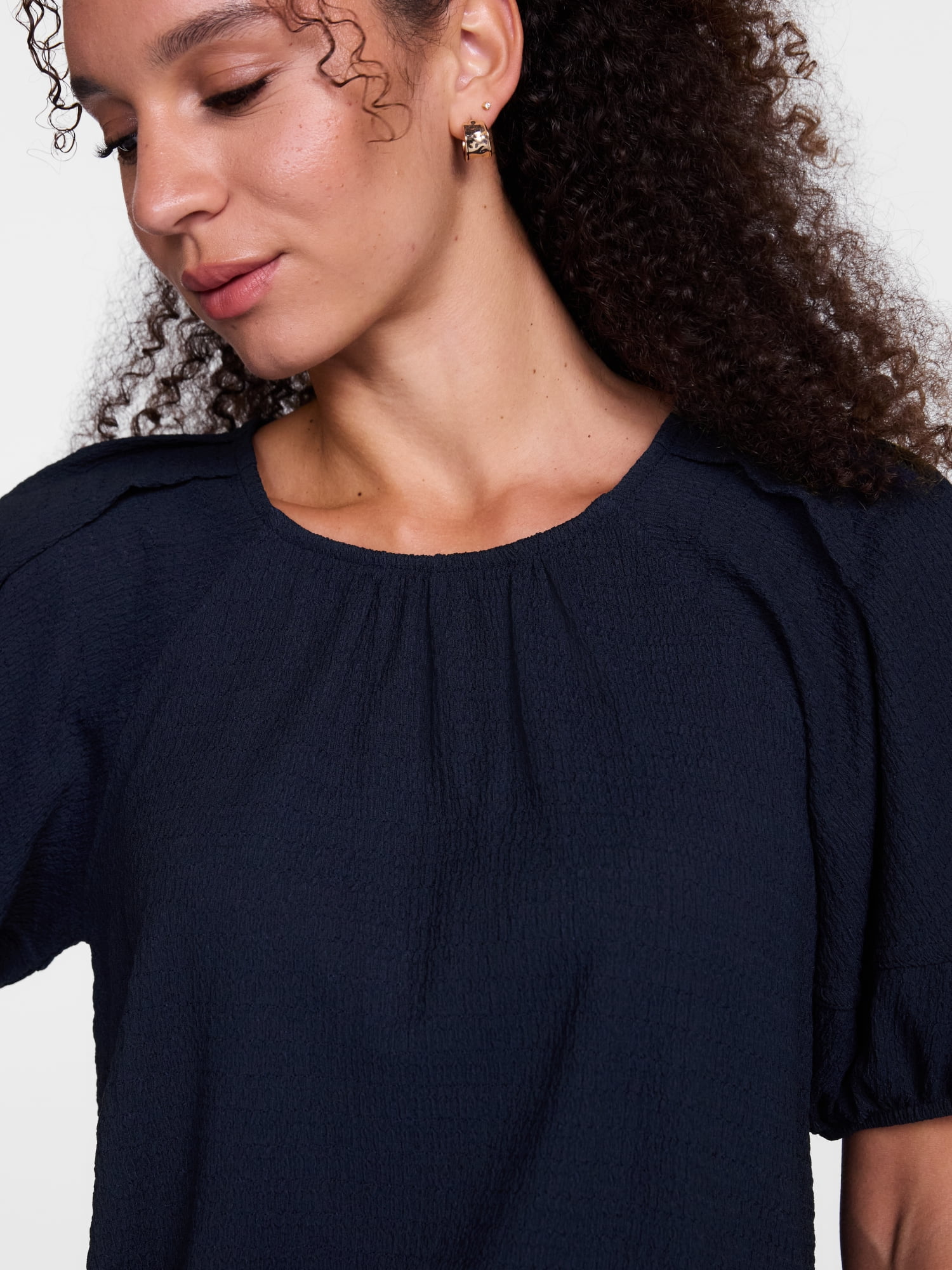 Scenario Women's Textured Top with Short Puff Sleeves, Sizes XS-XXXL