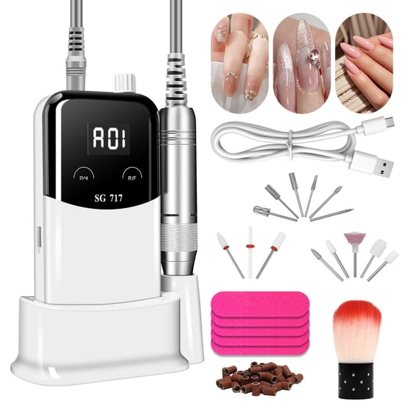 JIGUOOR Electric Nail Drill Machine, 45000RPM Rechargeable, Portable Electric Nail File Kit for Women Manicure Salon Nails Gel Polishing, Home