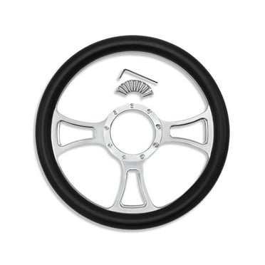 Aflle Racing 14" Chrome Trinity Style Steering Wheel Aluminum w/Half Wrap Black Leather