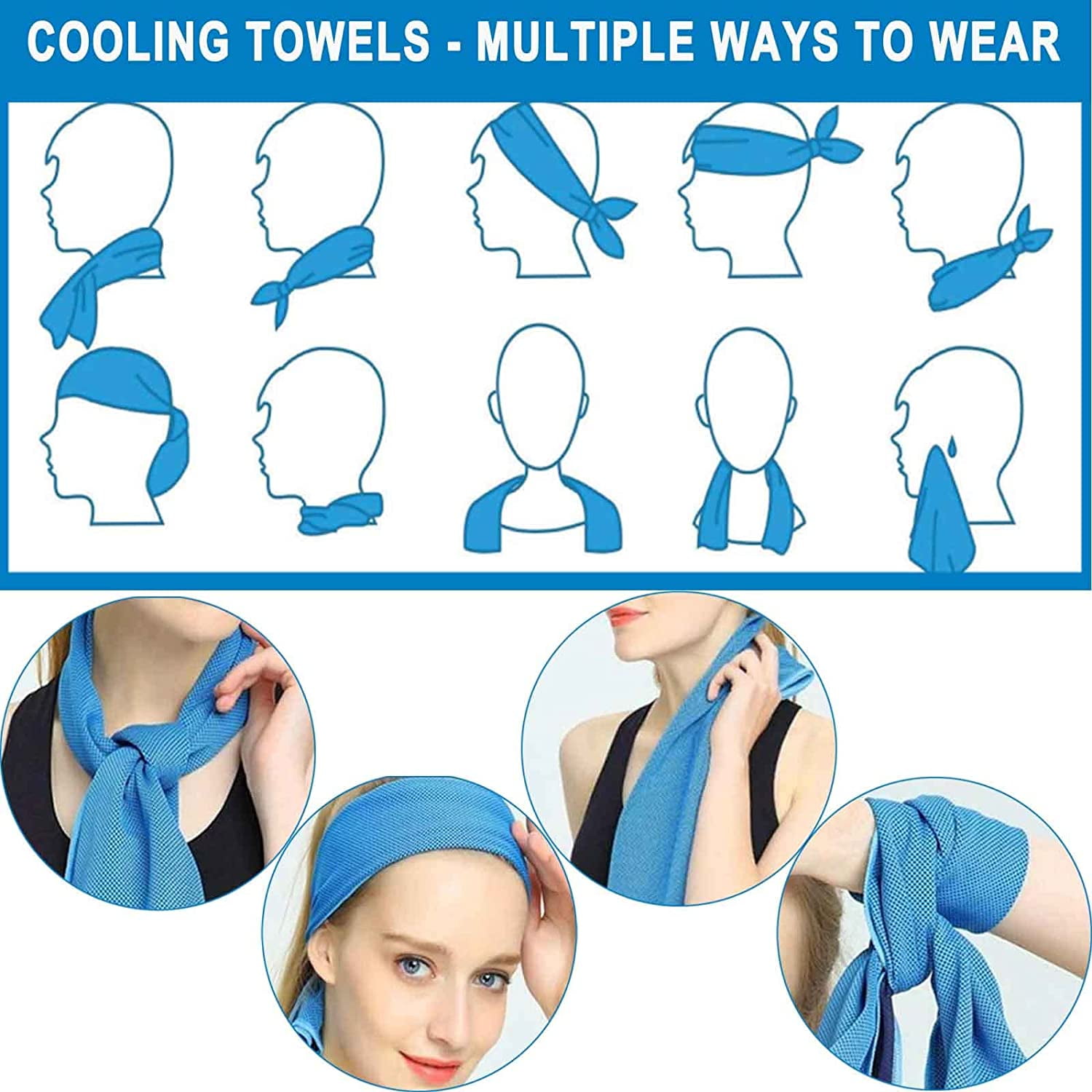 Cooling Towels 5 Pack 40 x 12 Microfiber Snap Cooling Towel Soft
