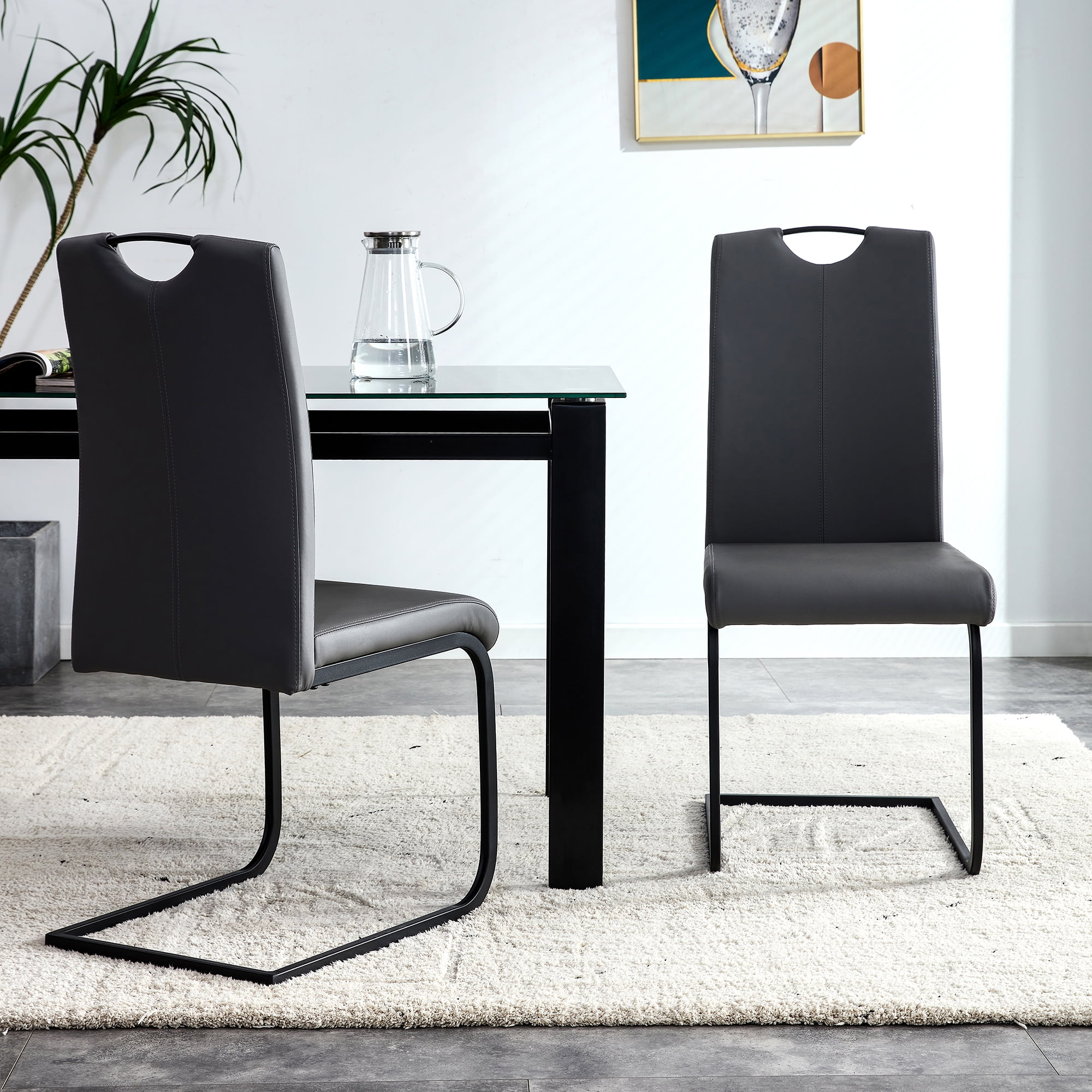 Kepooman Black PU Leather Dining Chair, Armless Classic Leisure Chair with Metal Leg, Set of 2 Kepooman Black PU Leather Dining Chair, Armless Classic Leisure Chair with Metal Leg, Set of 2