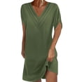 thumbnail image 2 of ClodeEU Women's V Neck Short Sleeve Dolman Sleeve Dress with Pleated, Solid Color Casual Midi Dress Army Green,Womens Plus M, 2 of 6