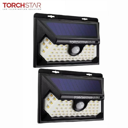 Series Solar Deck Light - TORCHSTAR 58 LED Solar Motion Lights, Dusk to Dawn Outdoor Solar Lights, for Yard, Garage, Deck, Porch, 3000K Warm White, Pack of 2