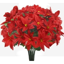 Dolicer 6 Pack Christmas Flowers Artificial Poinsettia Flowers, 14.6 inch Faux Velvet Red Poinsettia Floral for Christmas Tree Ornament Home Decorations