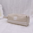thumbnail image 3 of Large Capacity Pencil Bag Double Layer Canvas Pencil Pen Case Cosmetics Solid Color Zipper Pouch (Beige), 3 of 6