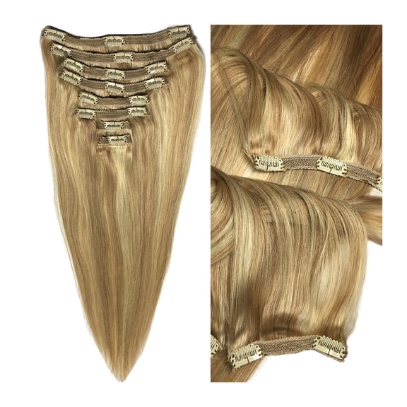 8 Pieces 10-26 inches Remy Clip in Ombre Hair Extensions Human Hair Light Blonde Golden Straight - Silky Straight Long Thick Real Hair Extensions for Women Fashion