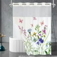 thumbnail image 6 of Dznils White No Hook Fabric Shower Curtain with Snap-in Liner, 72" x 74", Pink Floral Patterned, 6 of 12
