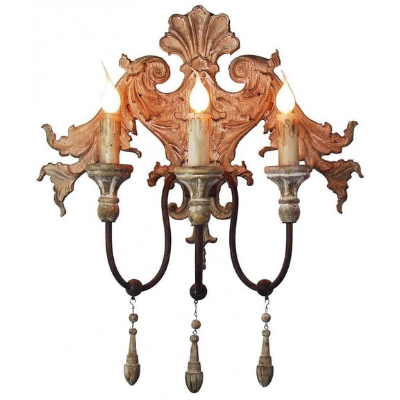 Sconce Light Wall Decorative Drops 3-Arm Oxidized Metal Distressed Antique