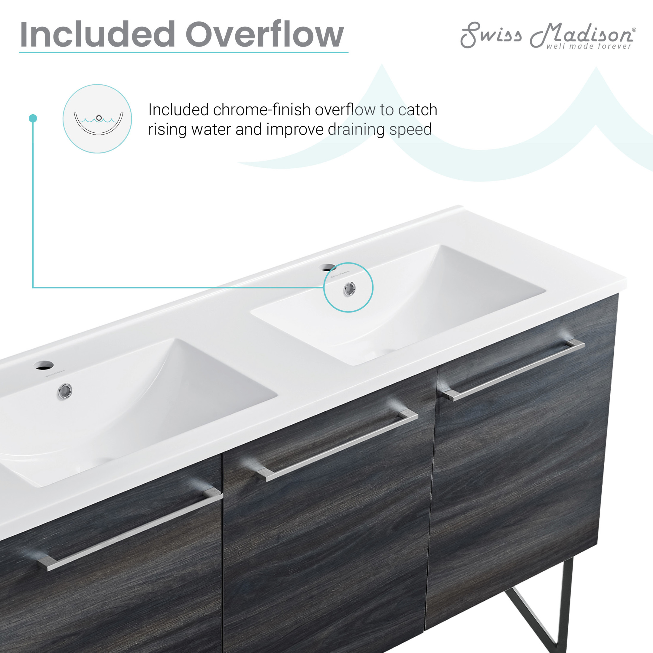 Annecy 60" Freestanding Bathroom Vanity in Black Walnut with Sink Top