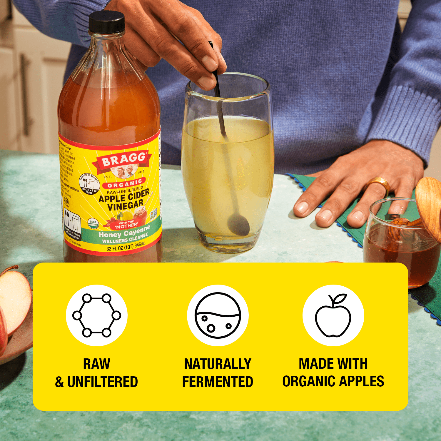 (6 pack) Bragg Organic Apple Cider Vinegar Honey Cayenne Wellness Cleanse, Raw and Unfiltered, 16 fl oz