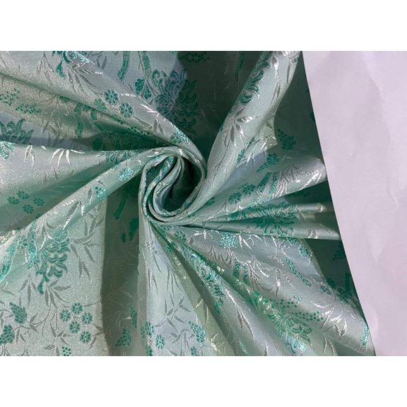 SILK BROCADE FABRIC Light Sea Green colour 44" wide BRO272[1]