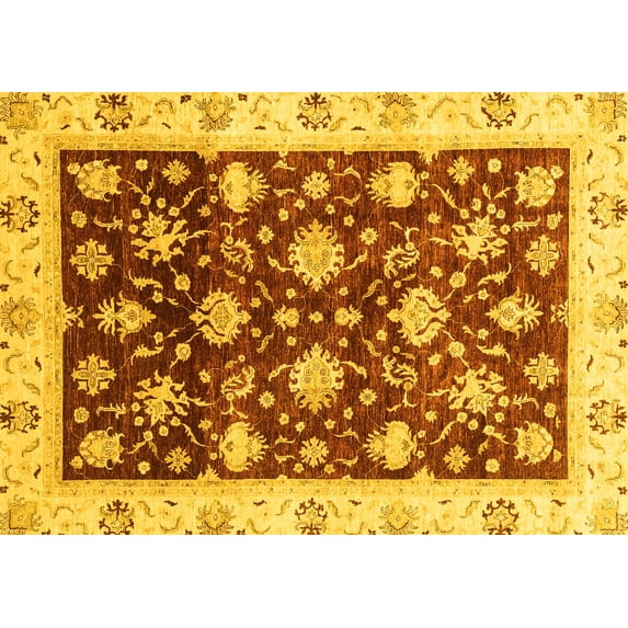 Ahgly Company Machine Washable Indoor Rectangle Oriental Yellow Traditional Area Rugs, 2' x 3'