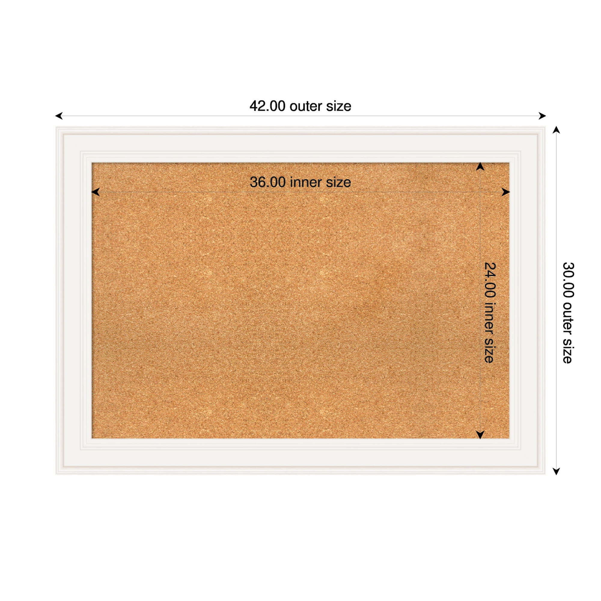 Amanti Art Natural Cork Board Framed Ridge White Bulletin Board 42 in. x 30 in.