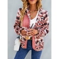 thumbnail image 5 of Women'S Fleece Jacket Print Long Sleeve Button Down Shacket Jacket Coats Red XL, 5 of 8
