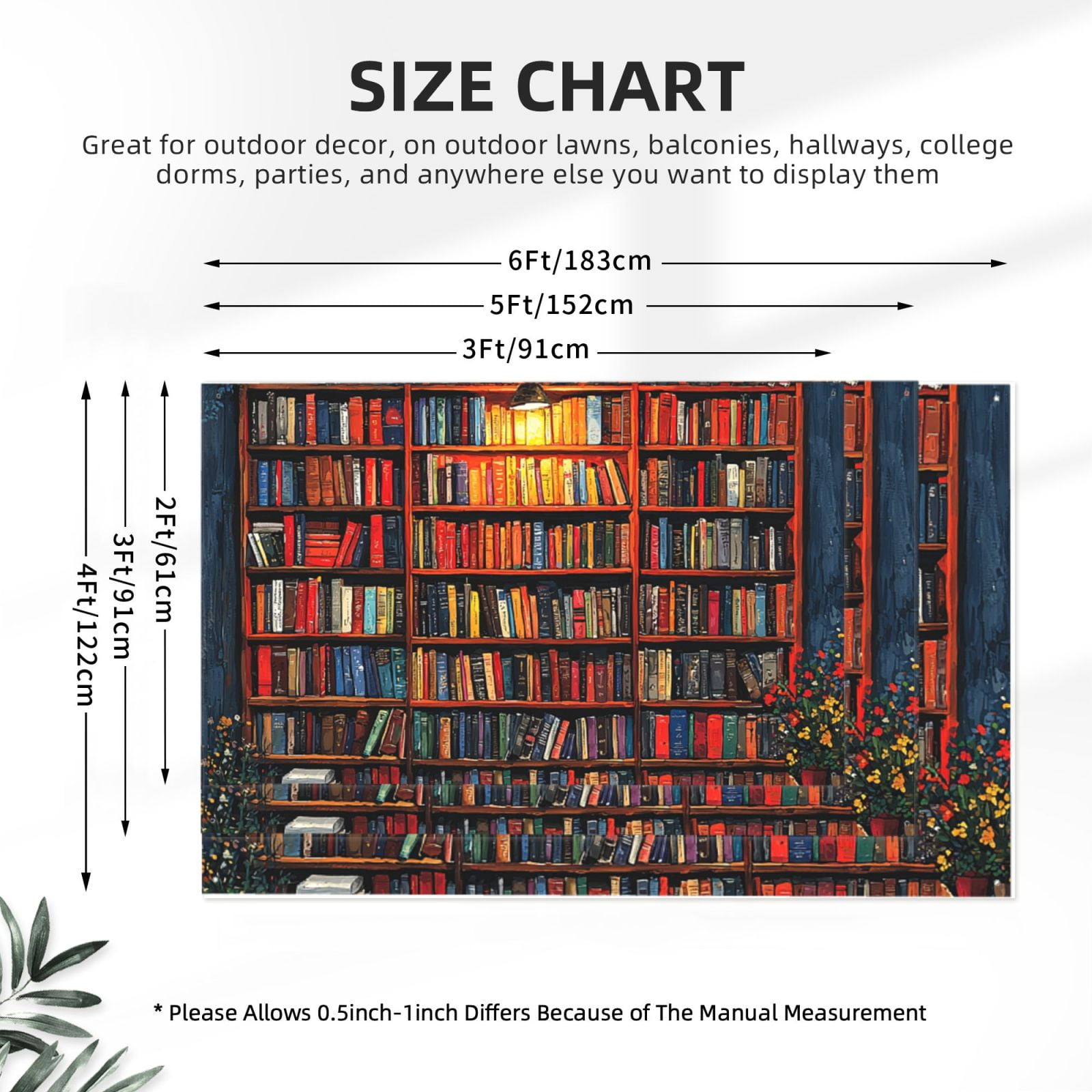 Bookshelf Library Patterns Art Four Hole Decorated Banner Flag for Garden Yard Home Decoration Indoor Outdoor 4x6 Ft