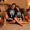 thumbnail image 4 of Halloween Pjs, Halloween Couple Matching Pajamas Set, Black Cool Skeleton Bone Print Short Sleeve Loungewear, Crop Top & Shorts Sleepwear, Soft Cozy Spooky Gothic Nightwear for Summer & Home Wear, L, 4 of 6