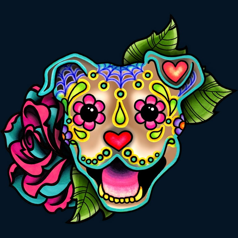 Smiling Pit Bull in Fawn Day of the Dead Pitbull Sugar Skull