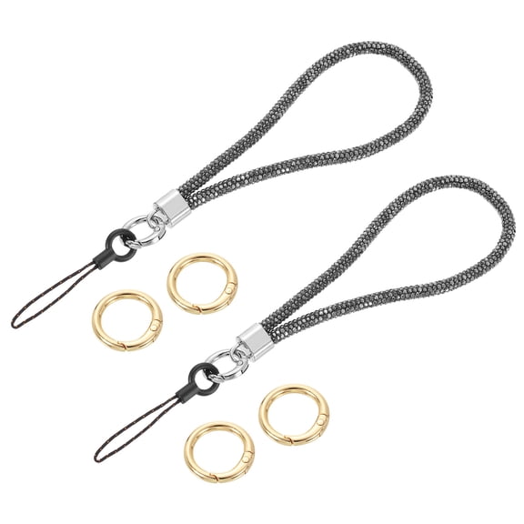 2Pcs Bling Wristlet Lanyards, 5.3" Rhinestone Keychain Strap, Gray