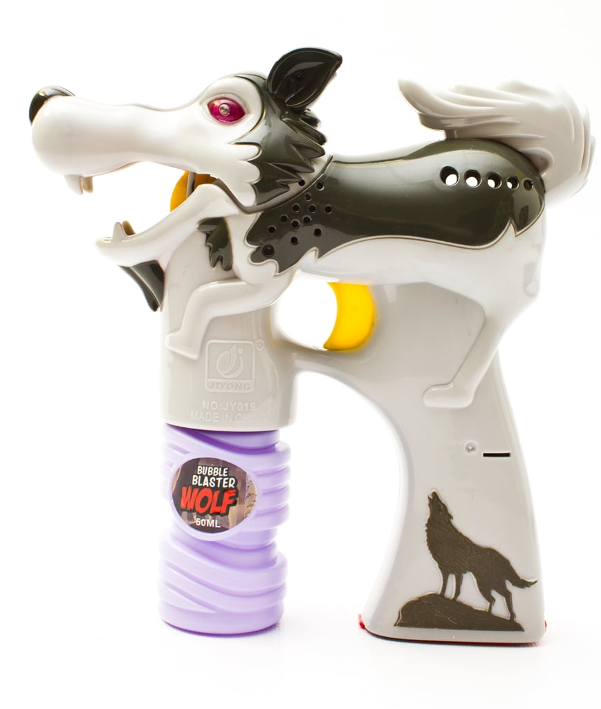 LIGHT UP TAN WOLF BUBBLE GUN WITH SOUND 2 BOTTLES  BUBBLES AND BATTERIES toy 