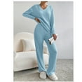 thumbnail image 2 of New fall/winter loose V-neck striped knitted home wear set for women, 2 of 5