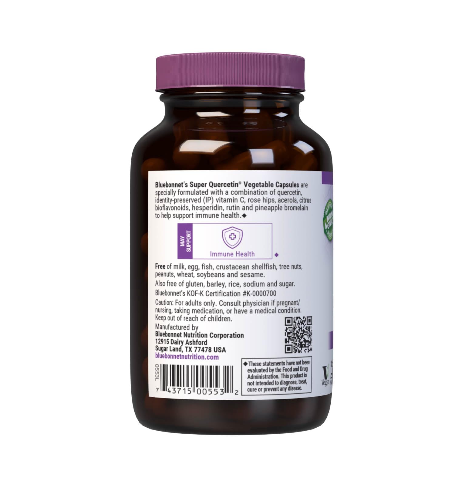 Bluebonnet BB-553 Super Quercetin, Vitamin C Seasonal & Immune Support*, 90 Vegetable Caps