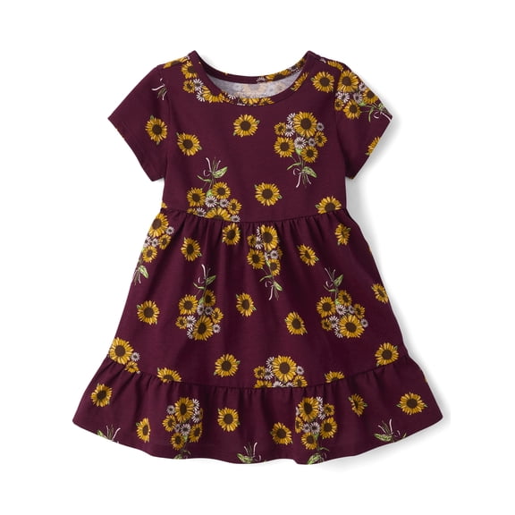 The Children's Place Baby And Toddler Girls Short Sleeve Sunflower Ruffle Dress, Sizes 6M-5T