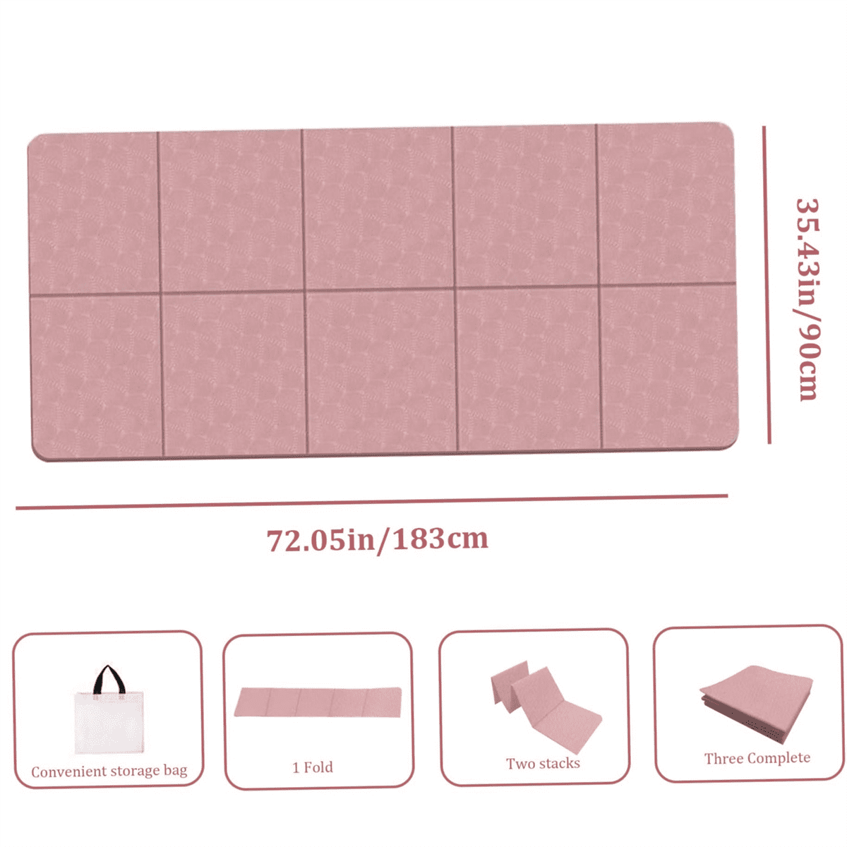 Foldable Yoga Mat Folding Travel Fitness Exercise Mat Double Sided Non-Slip for Yoga Pilates & Floor Workouts Pink