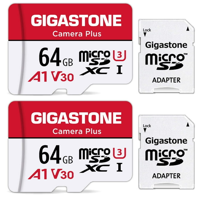 Tarjeta micro SD Gigastone 64 GB, paquete de 2, cámara Plus UHS-I U3 V30
