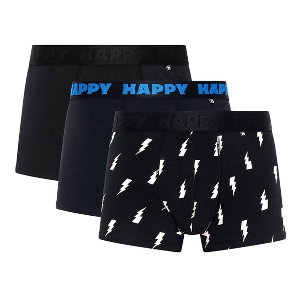 Happy Socks Bóxers para hombre, paquete de 3 - Trunks, algodón elástico, lisos/estampados Black and White L (Large)