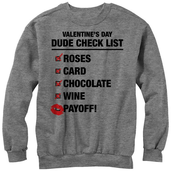 Men's Lost Gods Valentine's Day Dude Checklist  Sweatshirt Athletic Heather X Large