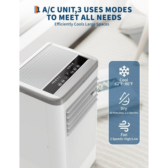 10000 BTU Portable Air Conditioner with Wheels, Portable AC Unit with Remote, Indoor Air Conditioner for Room 560 SQ.FT, Cooling/Fan/Dry Modes, Low Noise for Apartments, Office, Bedroom, Living Room
