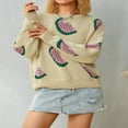 thumbnail image 2 of POINTERTECK Femmes Pulls Tricotés Mignonne Pastèque Citron Imprimé Tops Pull Manches Longues Beige Pastèque M, 2 of 8